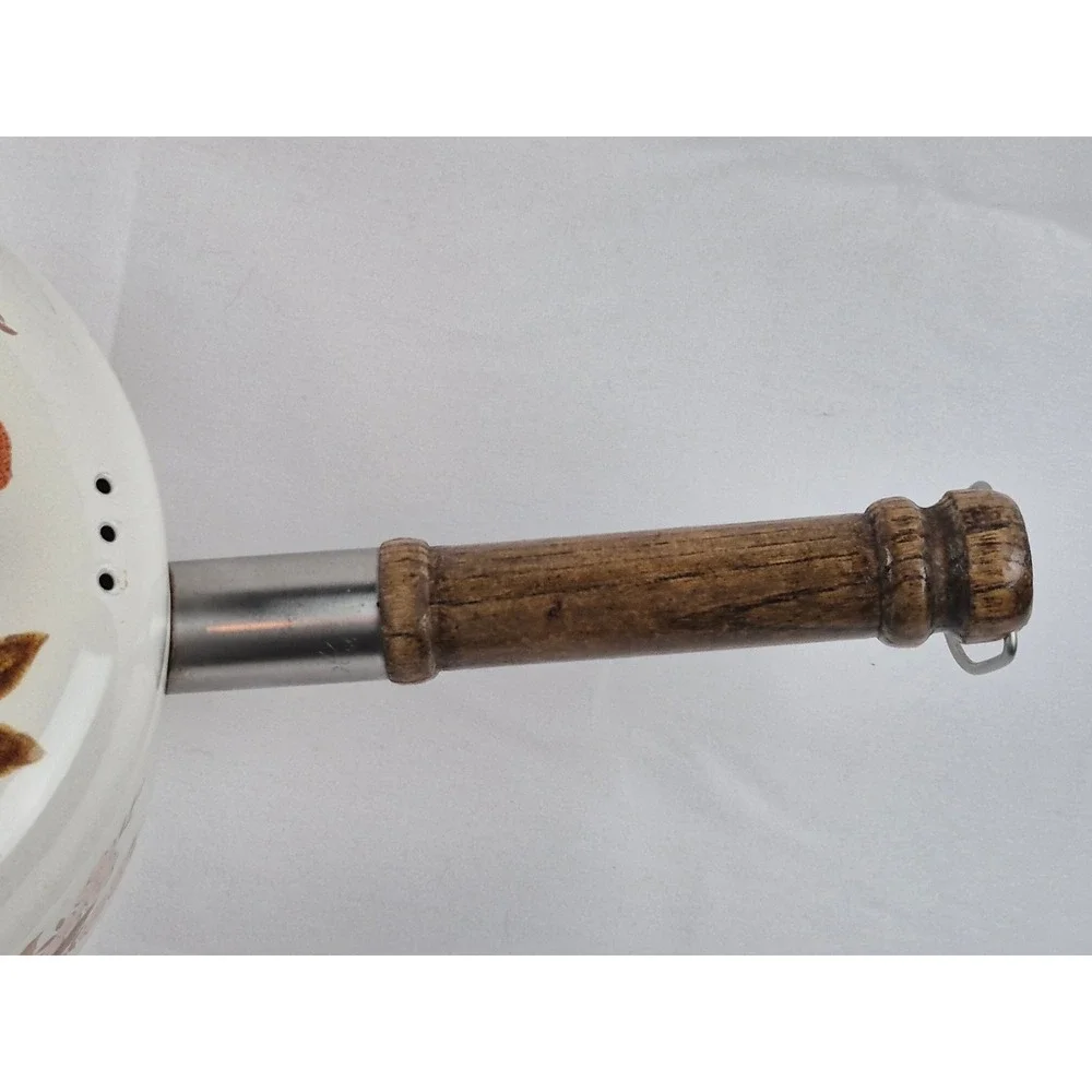 Kingsbury‎ Dogwood Collection Enamel Saucepan with Lid Vintage Japan Wood Handle